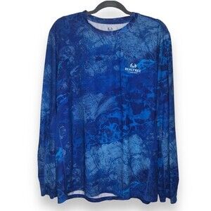 Reeltree Fishing Long Sleeve Performance T Shirt Black Blue Camo Mens Size Large